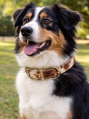 Genuine Cowhide leather dog collar hair on hide western style